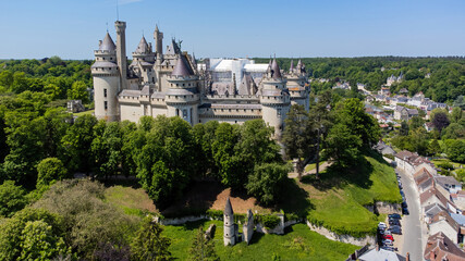 Aerial view of the Castle of Pierrefonds in the forest of CompiÃ¨gne, Picardy, France - Medieval...