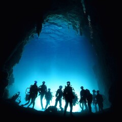 Fototapeta premium Cave scuba diving deep sea