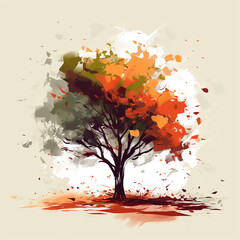 Abstract autumn tree. Minimalism illustration. Generative AI technology.