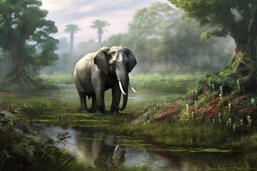 Fototapeta premium Aidi elephant in the natural environment Generative AI