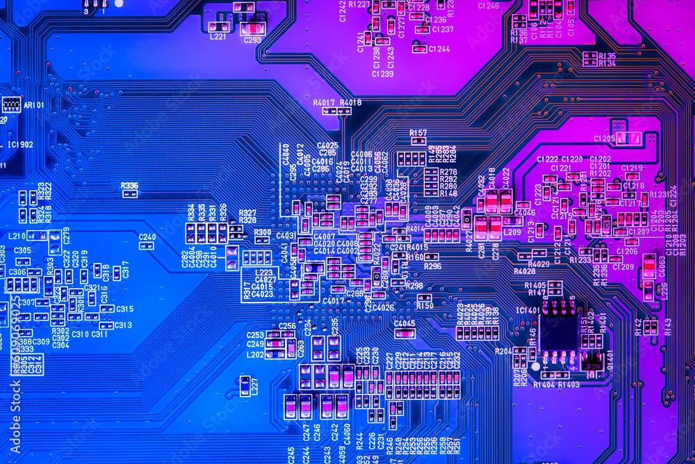 Sticker electronic circuit board close up.