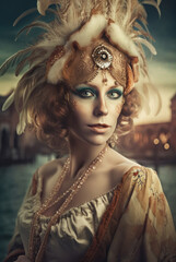Generative AI Venice Carnival Photorealistic porteit beautiful girl