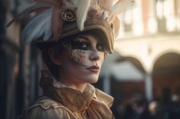 Generative AI Venice Carnival Photorealistic porteit beautiful girl