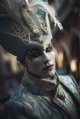 Generative AI Venice Carnival Photorealistic porteit beautiful men