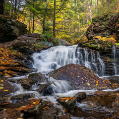 Autumn waterfall at Ricketts Glen State Park - Pennsylvania -  Cayuga Falls 