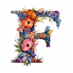 floral letter F of the alphabet, generative AI