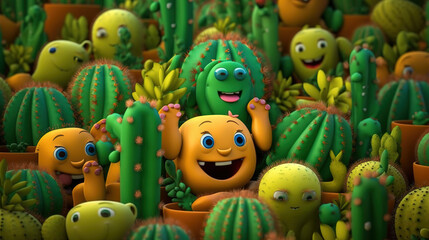Fototapeta na wymiar Happy Cactus Wallpaper