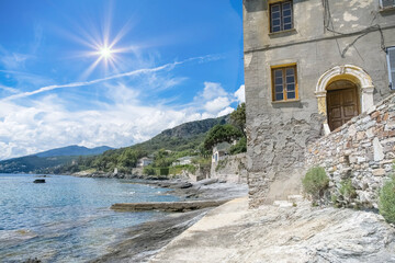 Fototapeta Corsica, Erbalunga, typical houses in the harbor in summer
 obraz