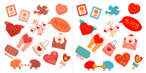 Valentines Day set. With heart and other elements on a white background. vector