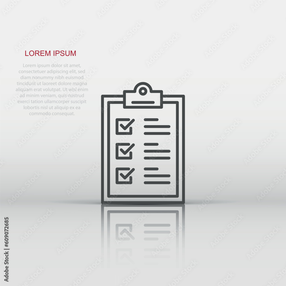 Poster checklist clipboard sign icon in flat style. document list vector illustration on white isolated bac