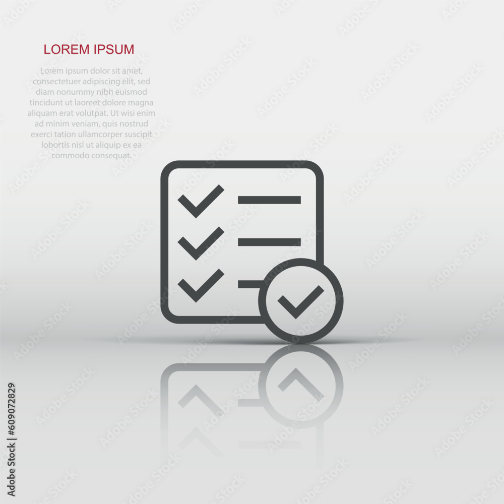 Poster checklist document sign icon in flat style. survey vector illustration on white isolated background.