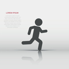 Running people sign icon in flat style. Run silhouette vector illustration on white isolated background. Motion jogging business concept.