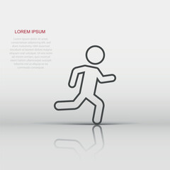 Running people sign icon in flat style. Run silhouette vector illustration on white isolated background. Motion jogging business concept.