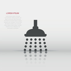 Shower sign icon in flat style. Bathroom water device vector illustration on white isolated background. Wash business concept.