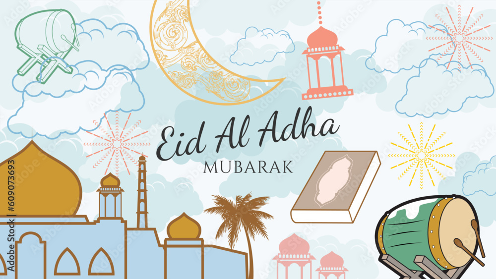 Wall mural eid al adha mubarak background vector flat design