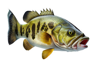 Peacock bass, Eyetail cichlids on transparent background (png). Easy for decorating projects.