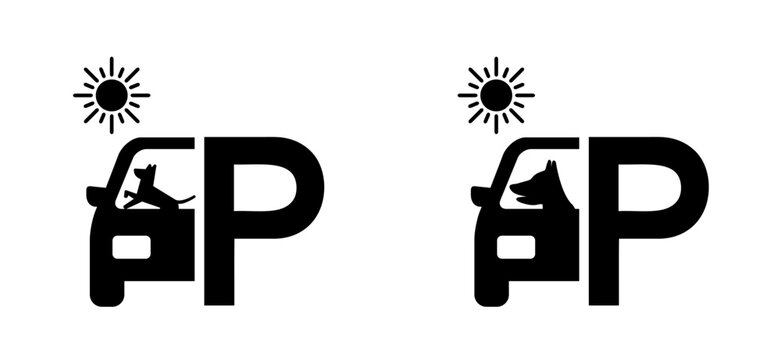 Caution no dog inside in a hot car or parking in the sun Weather signs Stop halt allowed pictogram icon Vector dogs or pets symbol Beware pet or animals leaving in a parked cars Warning no ban icons