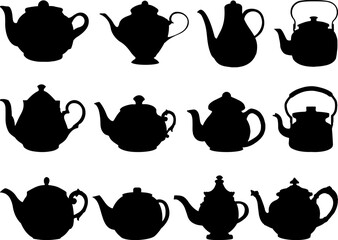 Set of Teapots Silhouette, Tea Cups