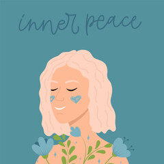 Peaceful girl. Inner peace. Vector illustration.