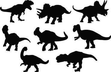 Dinosaur silhouettes set. Set of dinosaur icons. Dinosaur vector illustrations set.