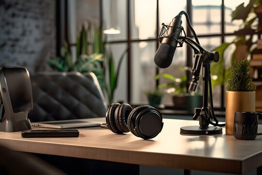 Stock Photo A Podcast Studio Room Microphone Ultra Realistic Professional Photography