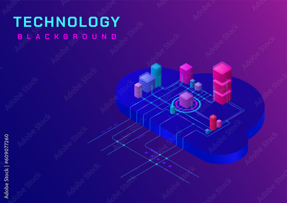 Poster 3d abstract technology background system cloud computing isometric multicolored cubes there is a lin