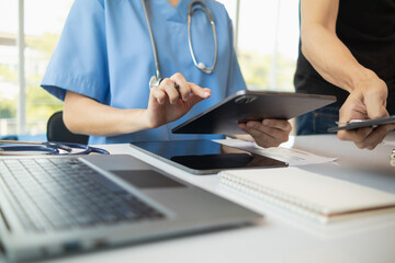 concept of mobilizing ability of medical team in conference room to diagnose and treat disease...