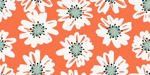 Hand drawn flowers, seamless patterns with floral for fabric, textiles, clothing, wrapping paper, cover, banner, interior decor, abstract backgrounds.