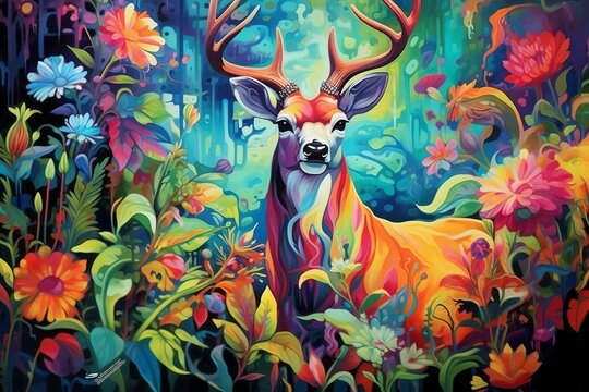 Wildlife in the style of psychedelic artwork. Created with Generative AI technology © mafizul_islam
