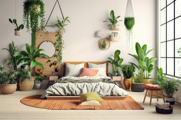 modern bedroom with plants