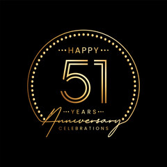 51 year anniversary logo with double line number and golden text for anniversary celebration event, invitation, banner poster, flyer, and greeting card, vector template