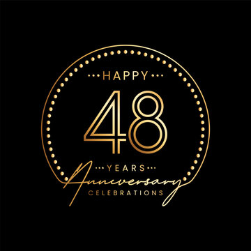 48 year anniversary logo with double line number and golden text for anniversary celebration event, invitation, banner poster, flyer, and greeting card, vector template