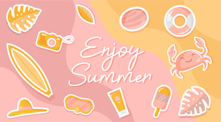 Enjoy Summer - Banner - Sweet colorful title and illustrations - editable vector elements - Summer vacation - illustration kit 