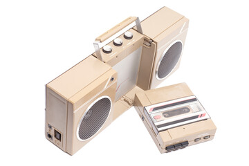 Retro portable stereo cassette player from 80s.