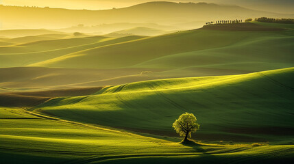 Paysage de campagne avec un arbre - Générative ia