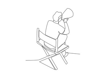 Fototapeta na wymiar A top view of a director monitoring the shooting. Director one-line drawing