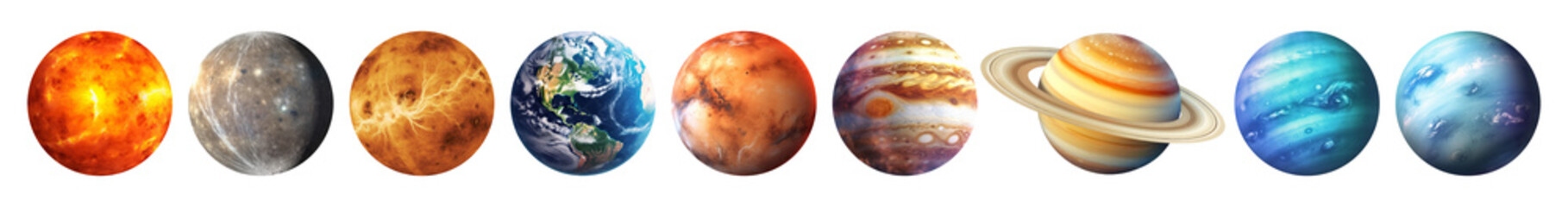 Planets of the solar system isolated on a transparent background. Generative AI