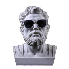 Modern greek sculpture with sunglasses on transparent background. Generative AI