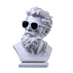 Modern greek sculpture with sunglasses on transparent background. Generative AI