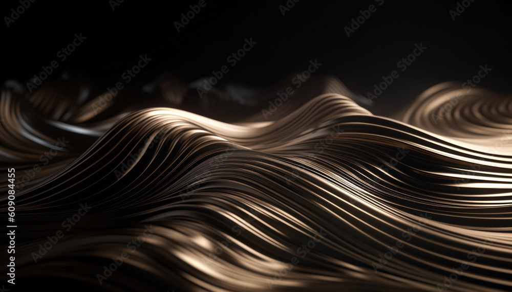 Aufkleber shiny metallic wave pattern on dark backdrop generated by ai