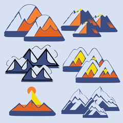 A variety set of hand drawing, simple line of mountain in minimal style
