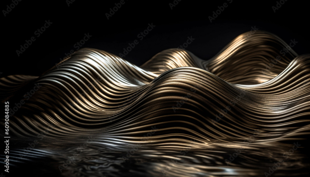 Poster shiny gold wave pattern on dark backdrop generated by ai