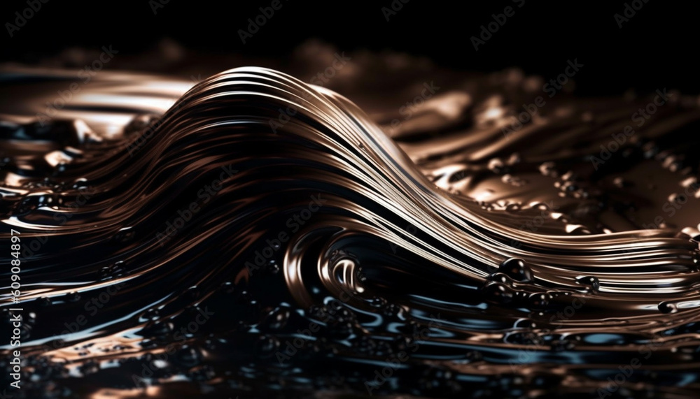 Poster smooth chocolate wave pattern, shiny and wet generated by ai