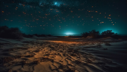 Fototapeta na wymiar Milky Way illuminates tranquil winter seascape adventure generated by AI