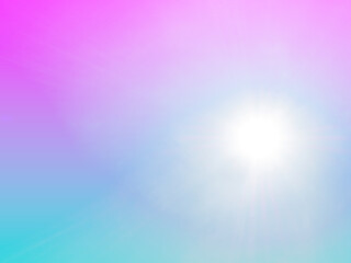 The background is composed of gradients transitioning from shades of purple to sky blue, with the radiant glow of the sun