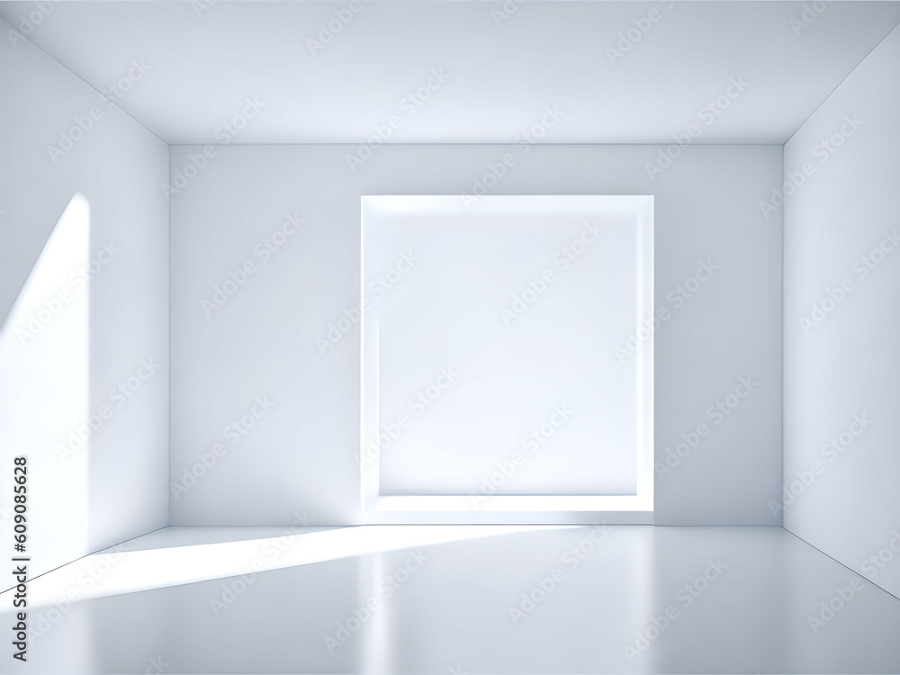 Poster white studio background with empty 3d room, generative ai