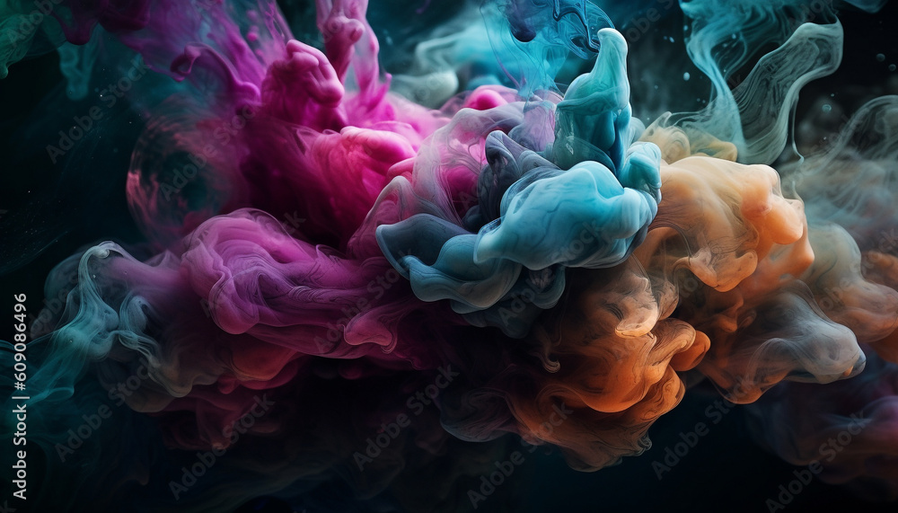 Poster abstract motion exploding in multi colored ink design generated by ai