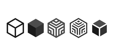 Cube icon set vector. 3D box with different style. Symbol black box
