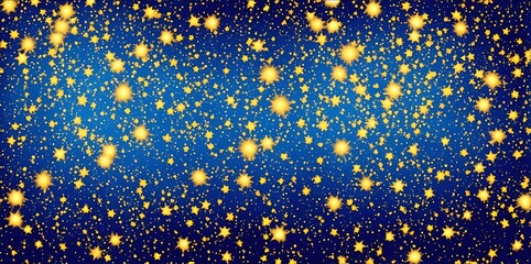 Abstract Blue Background with Gold stars, Christmas Golden lights Shining, Wallpaper