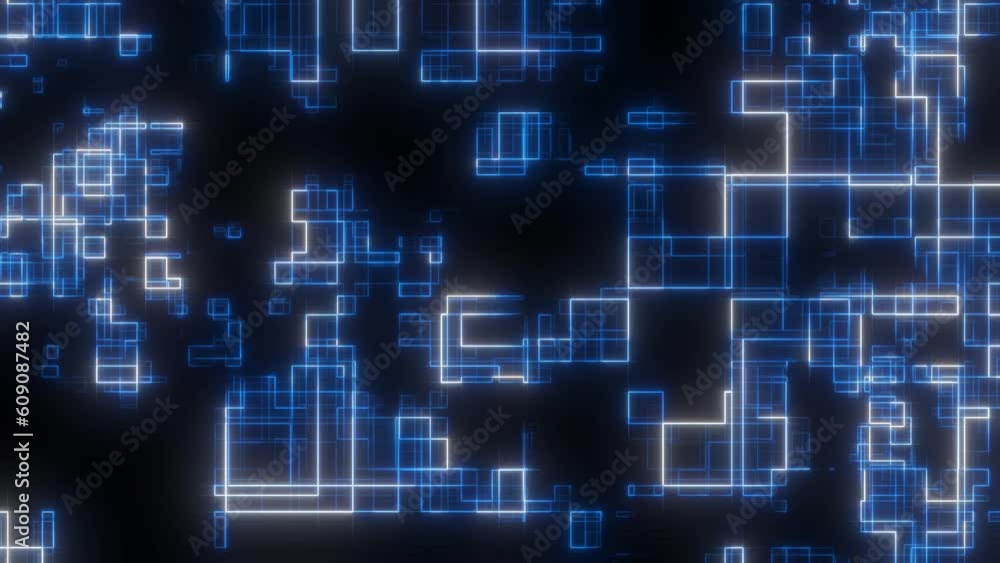 Poster Square scene of technology neon lines cyberspace data background. data processing. Computer-generated modern information backdrop. seamless loop